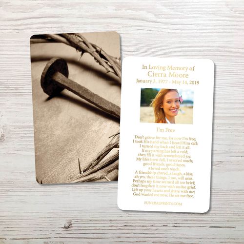 Show details for Crown and Nail Gold Foil Memorial Card
