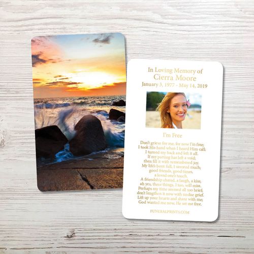 Show details for Crashing Waves Gold Foil Memorial Card