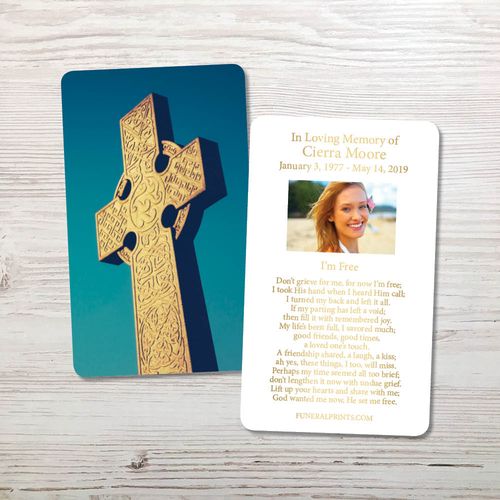 Show details for Celtic Cross Blue Sky 2 Gold Foil Memorial Card