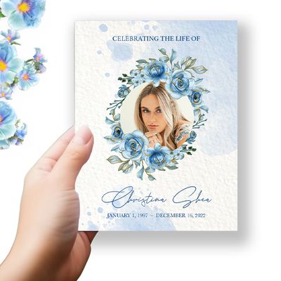Show details for Blue Round Floral Funeral Program 