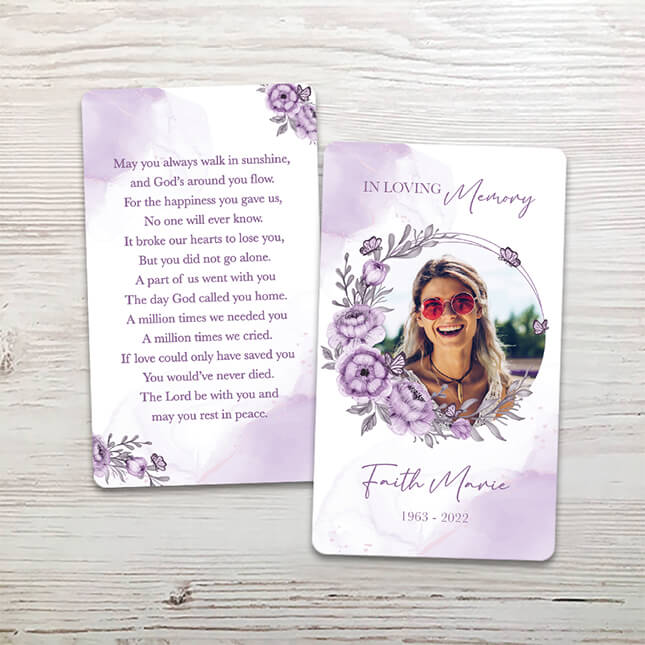 Show details for Purple Floral Memorial Card
