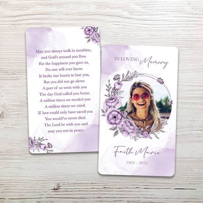 Show details for Purple Floral Memorial Card