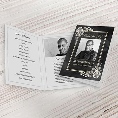 Show details for Black Floral Border Funeral Program 