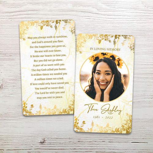 Show details for Gold Leaves Memorial Card