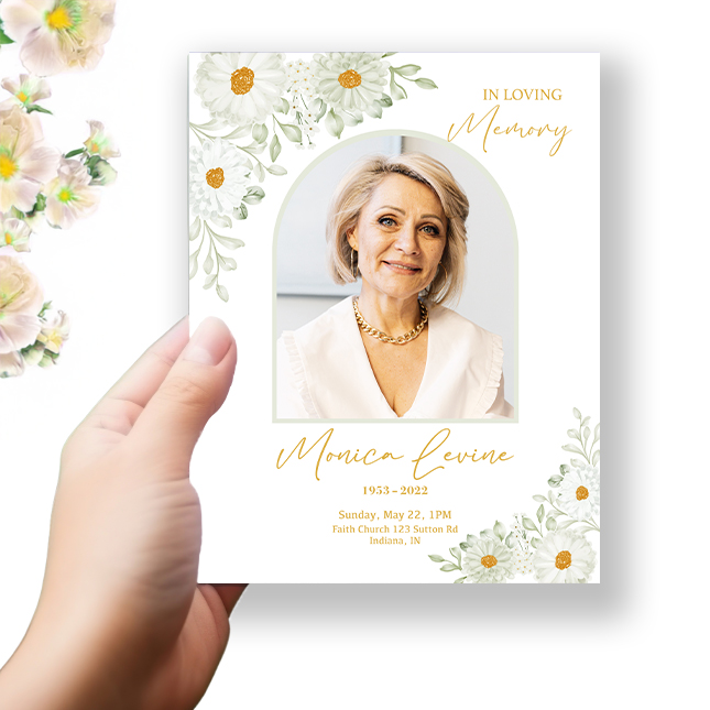 Show details for White Floral Border Funeral Program 
