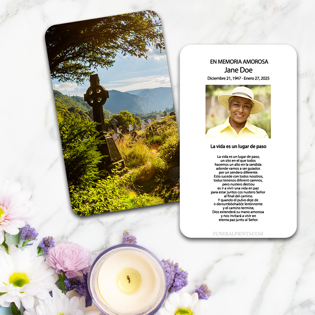 Show details for Glendaloug Celtic Cross Spanish Prayer Card