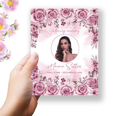 Show details for Pink Floral Border Funeral Program 