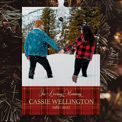Show details for Red Plaid Rectangle Ornament
