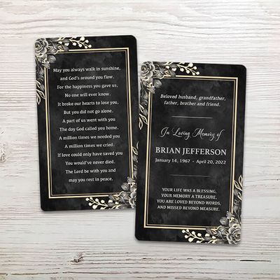 Show details for Black Floral Border Memorial Card
