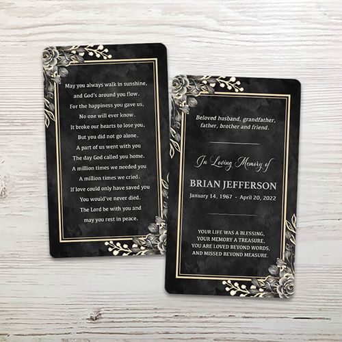 Show details for Black Floral Border Memorial Card