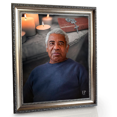 Show details for Framed Memorial Portrait - Devotion Lifescape Background