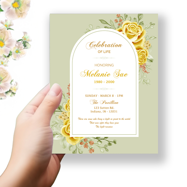 Show details for Yellow Floral Border Funeral Program 