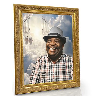 Show details for Framed Memorial Portrait - Pearly Gates Lifescape Background