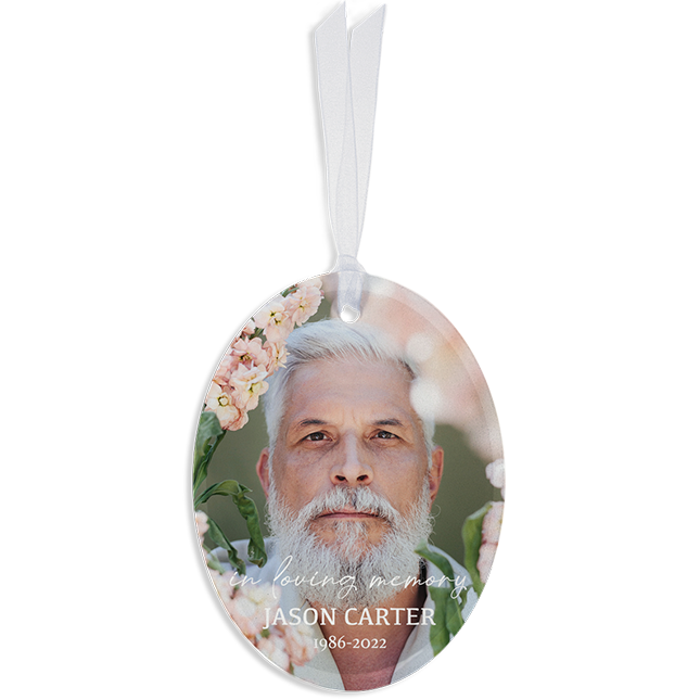 Show details for Single Photo Oval Custom Glass Ornament