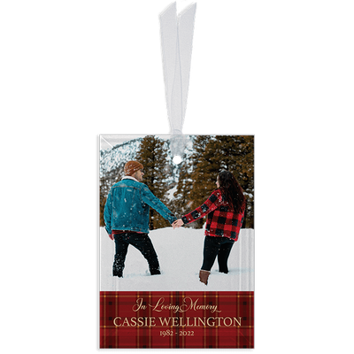 Show details for Red Plaid Rectangle Ornament