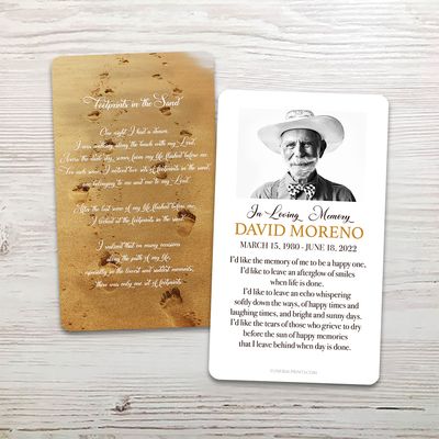 Show details for Footprints In The Sand Quote Memorial Card