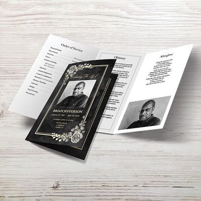 Show details for Black Floral Border Trifold Program
