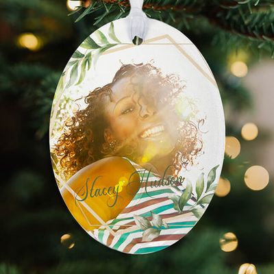 Show details for Green Leaf Oval Ornament