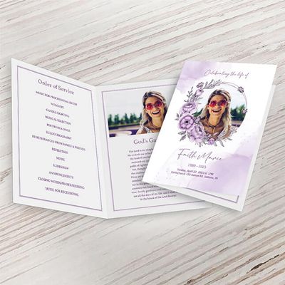 Show details for Purple Floral Funeral Program 