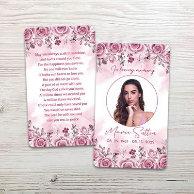Show details for Pink Floral Border Memorial Card