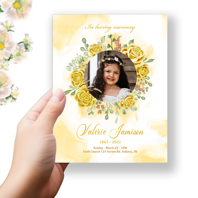Show details for Yellow Floral Funeral Program 
