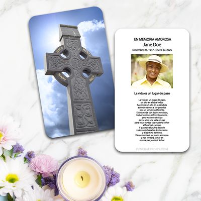 Show details for Celtic Cross Blue Sky 1 Spanish Prayer Card